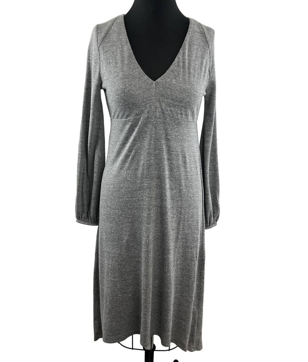 CHASER Gray V-Neckline Long Sleeve Pullover Midi Length Casual Dress Size S